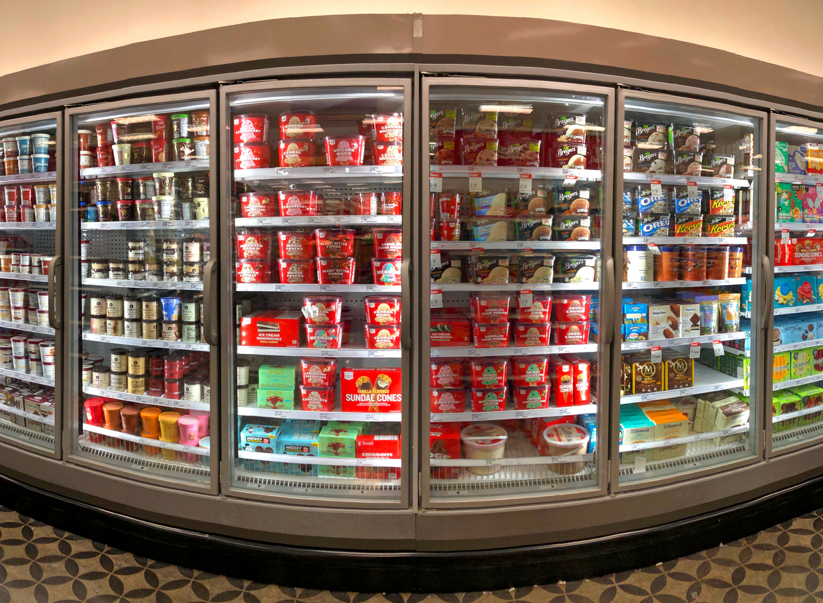 frozen dessert section of grocery store