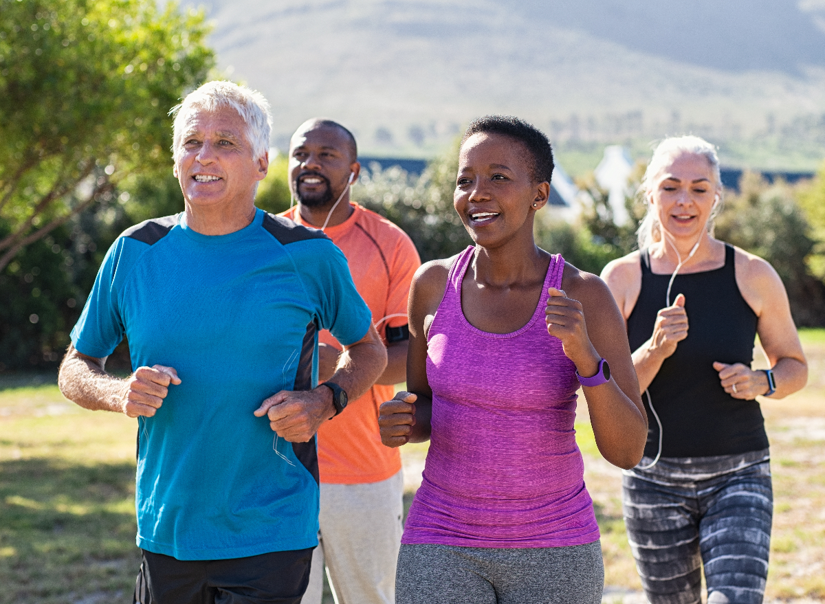 group of active people doing exercises for seniors