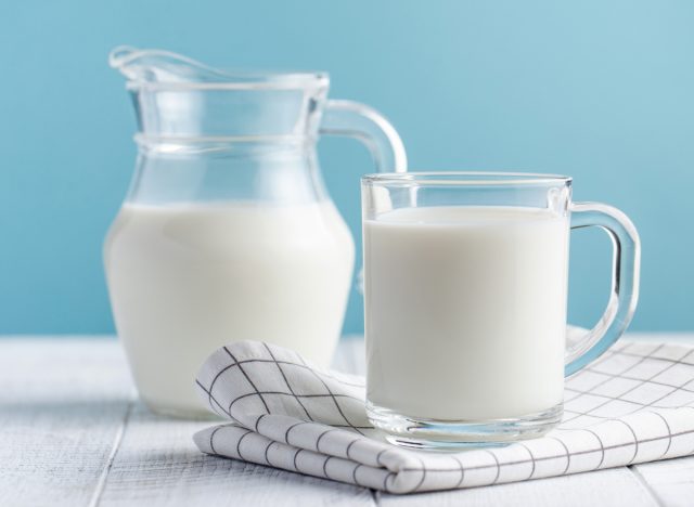 milk in glass and pitcher