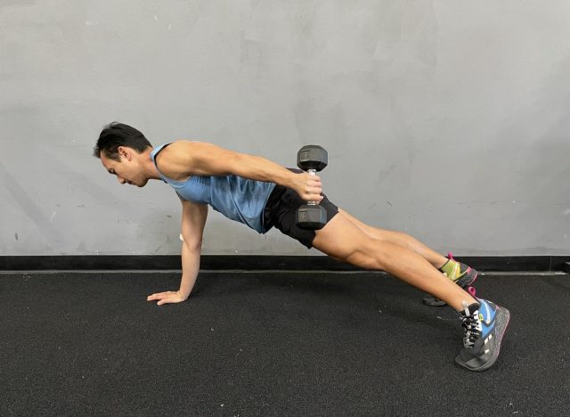 plank dumbbell triceps extension