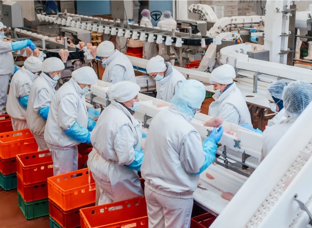 production line at meat factory