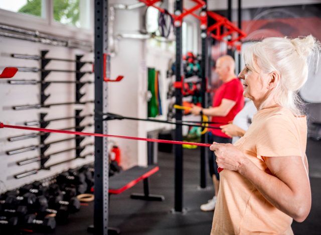 senior woman doing resistance training exercise