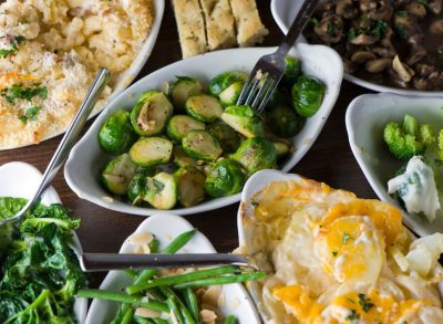 brussel sprouts and various side dishes