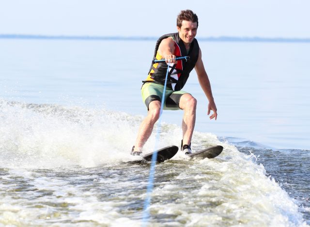 man waterskiing