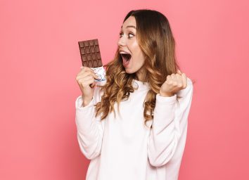 Woman excited about chocolate bae