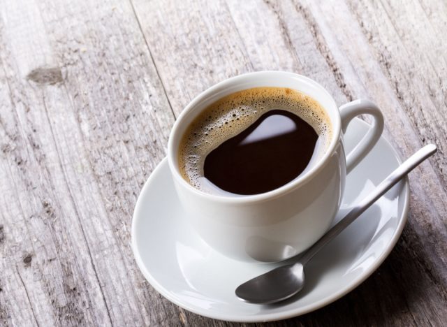 black coffee on wooden table