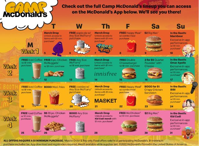 camp mcdonald's calendar