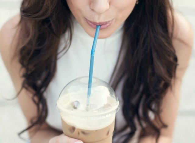 drinking iced coffee