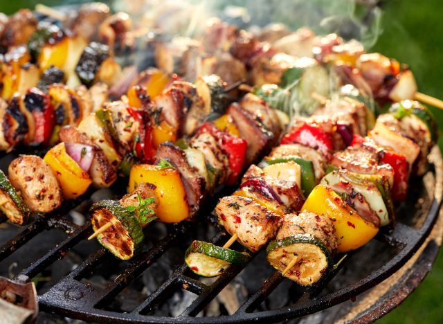 Grilled chicken and vegetable skewers