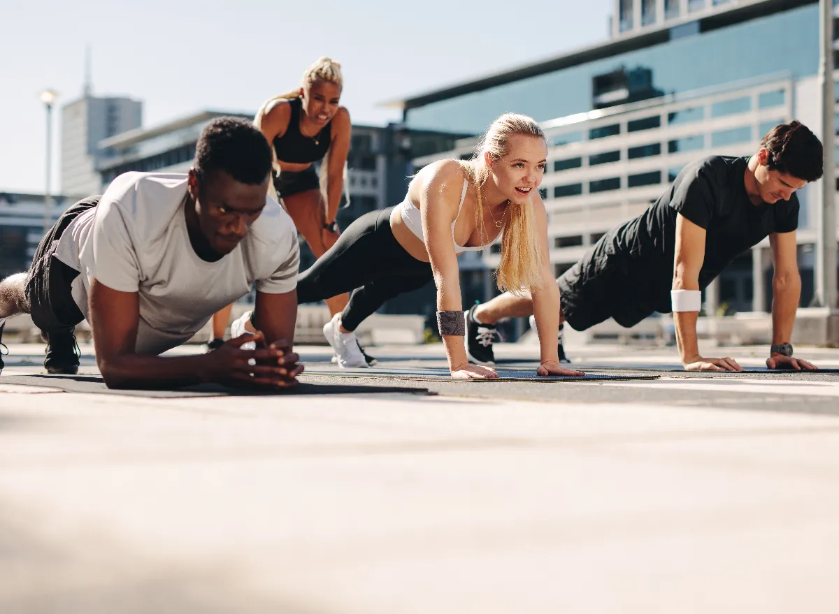 group class in-office workouts on rooftop