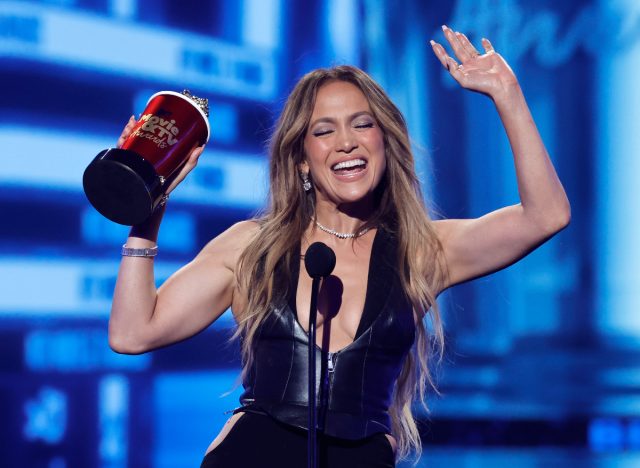 Jennifer Lopez on stage at the MTV Movie & TV awards