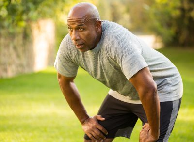 mature man winded during run, signs of poor fitness