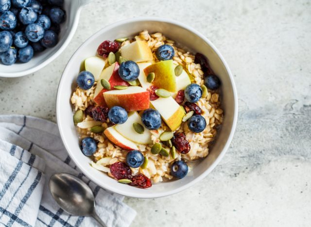 oatmeal with apples, blueberries, and pumpkin seeds