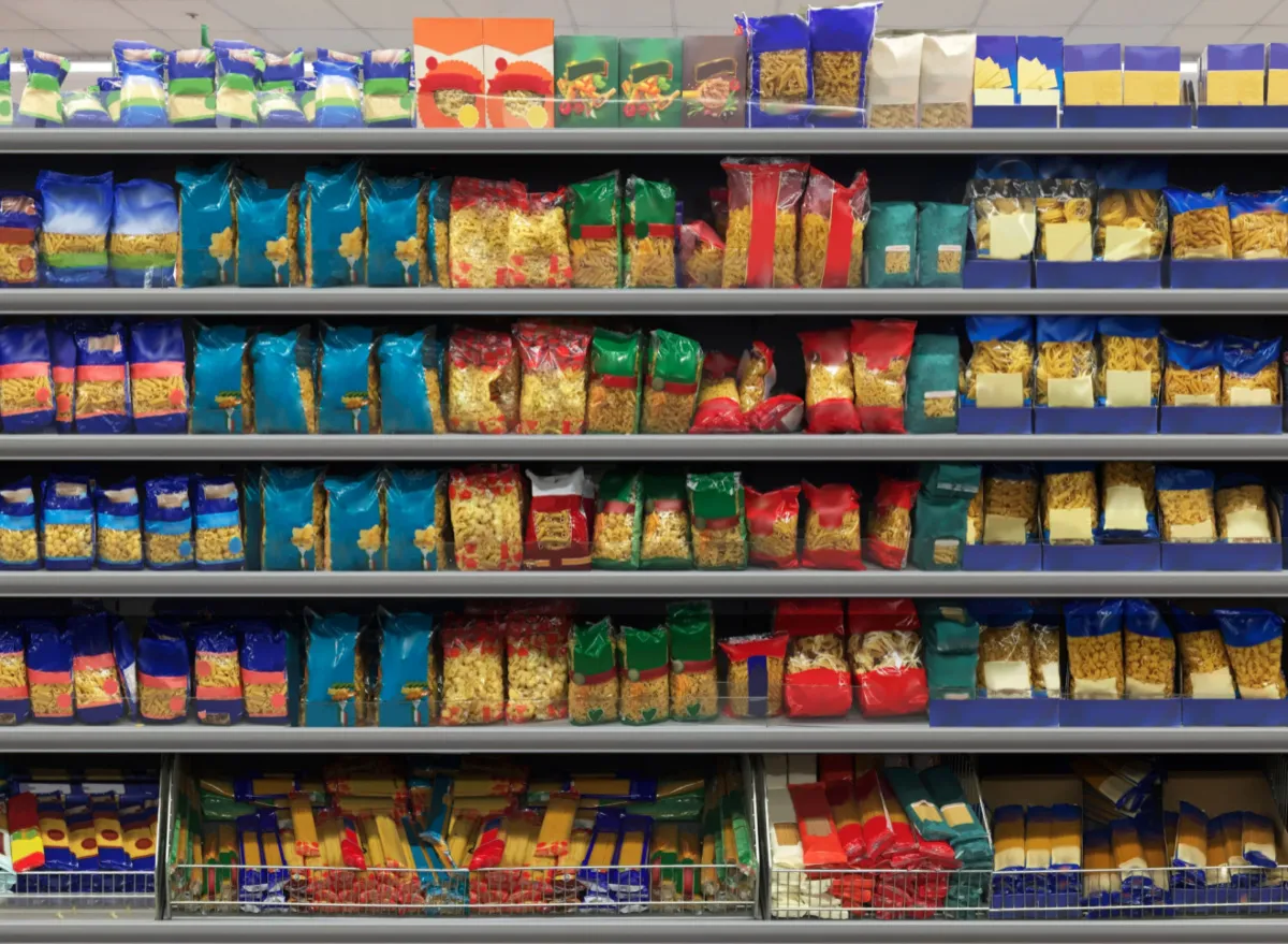 pasta aisle in grocery store