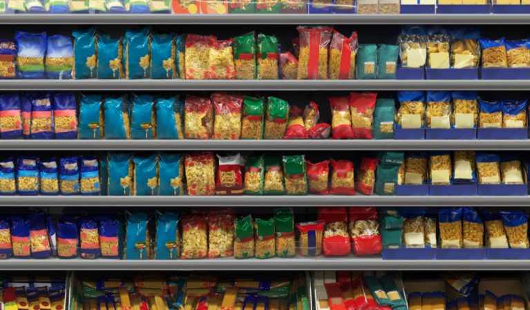 pasta aisle in grocery store