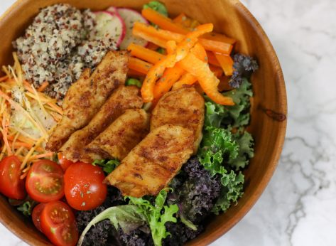 salad with quinoa and plant-based soy chicken