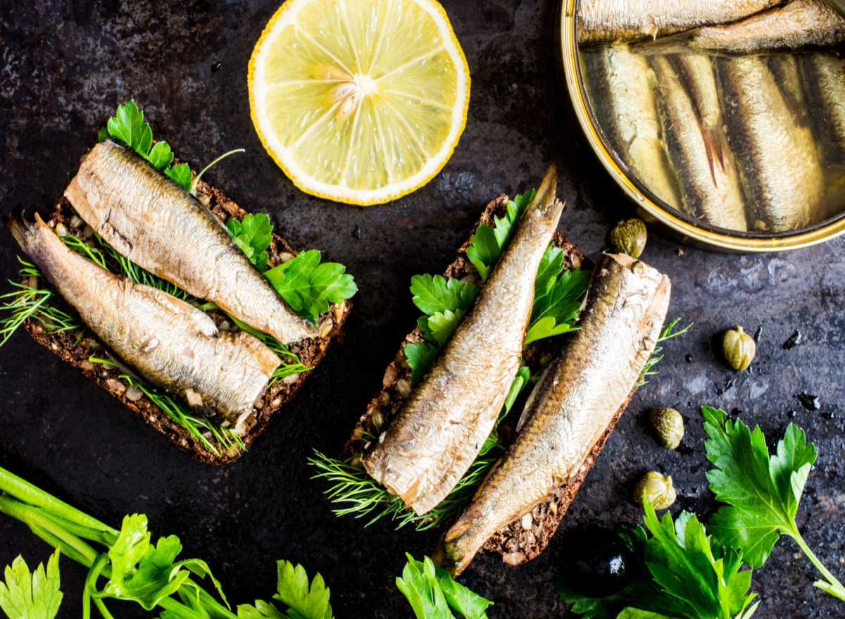 sardine sandwich with lemon, herbs, and canned sardines