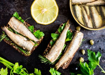 sardine sandwich with lemon, herbs, and canned sardines