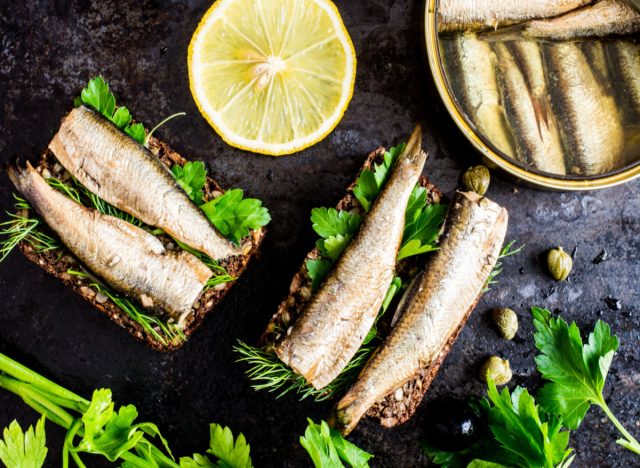 sardine sandwich with lemon, herbs, and canned sardines