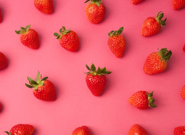 strawberries on pink background