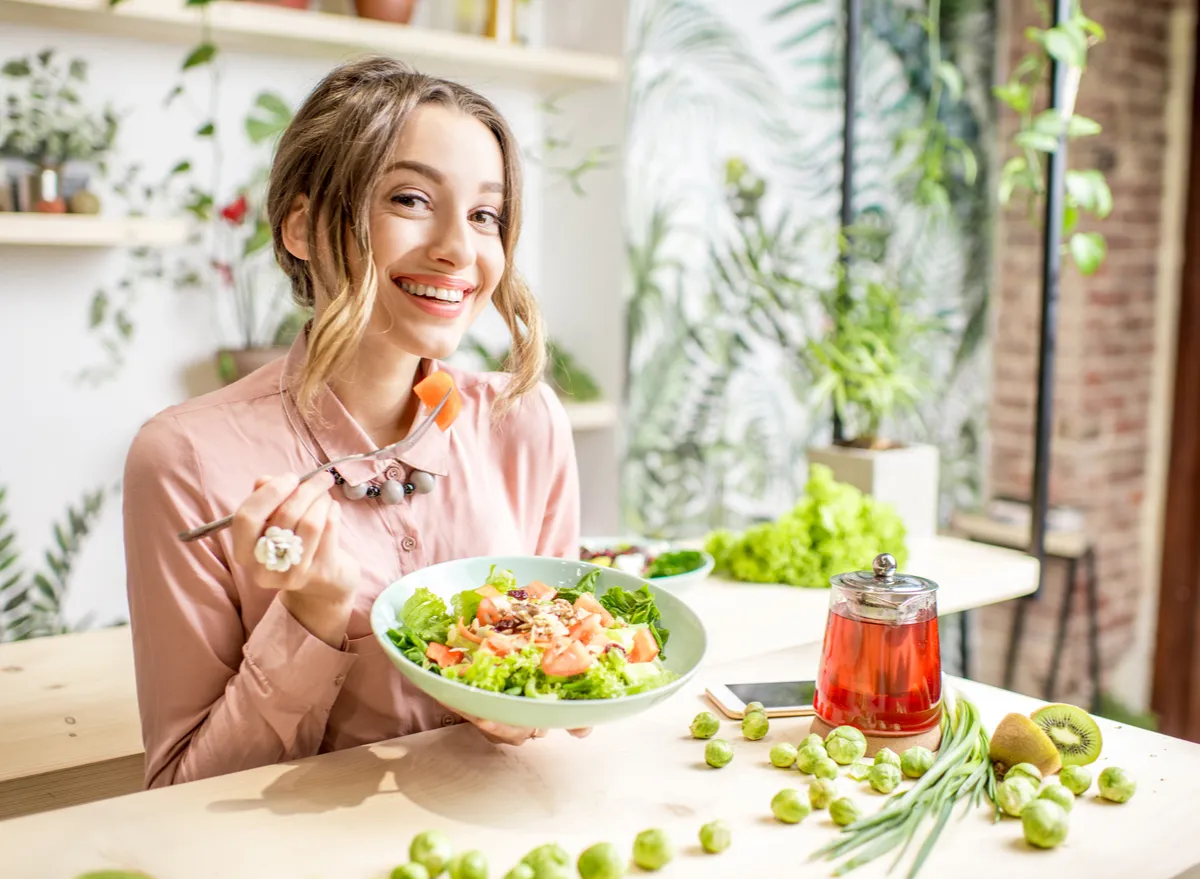 woman eating healthy meal