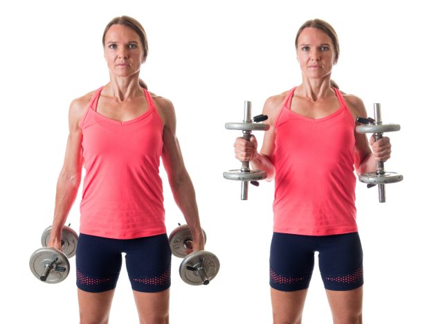 woman hammer curl exercises for an hourglass figure