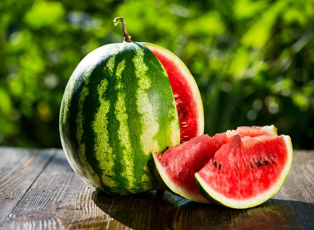 Watermelon with slices cut out