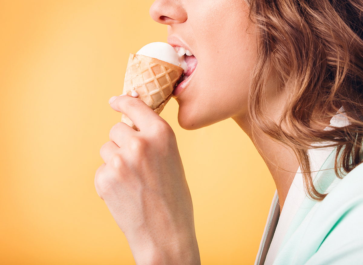 Woman eating ice cream