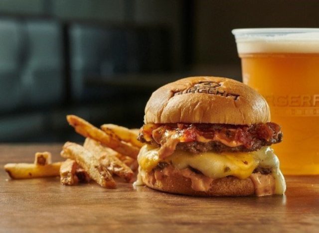Burgerfi's Juicy Lucy Burger, fries, and beer