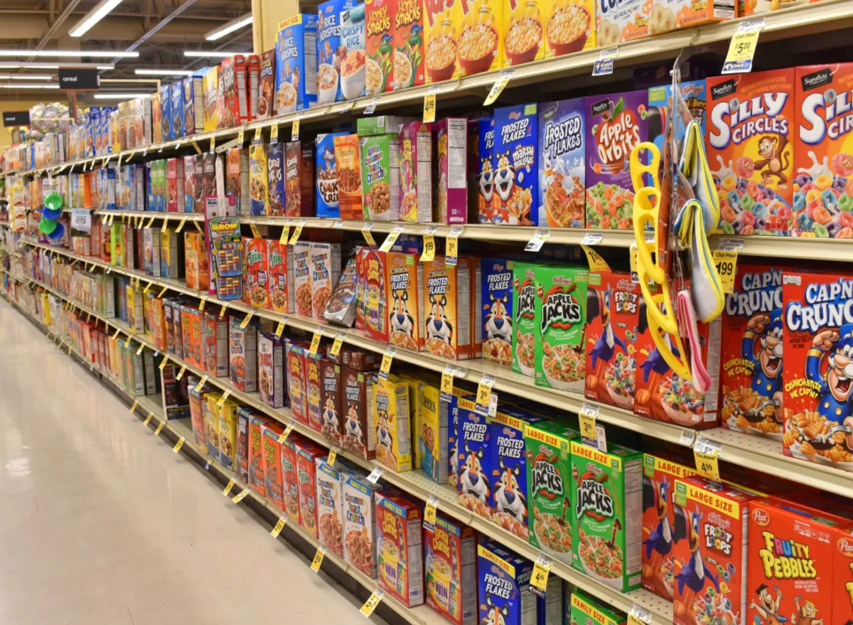 cereal aisle at grocery store