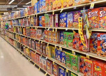cereal aisle at grocery store