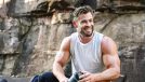 Chris Hemsworth happy, protein drink after workout