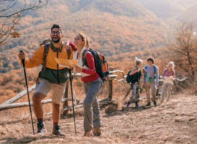 happy group of friends on a fall hike