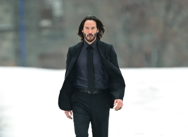 Keanu Reeves on set filming John Wick