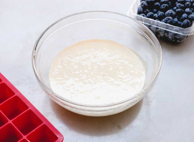 mixed pancake batter in a bowl