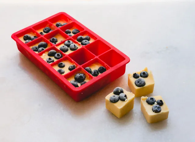 frozen pancake batter in a silicone ice cube ray