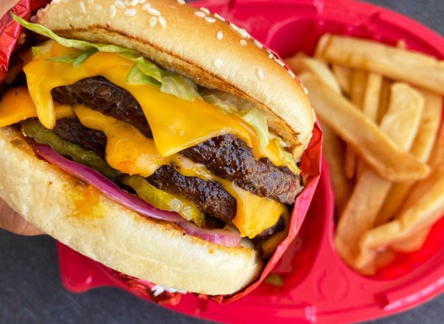 red robin monster burger and fries