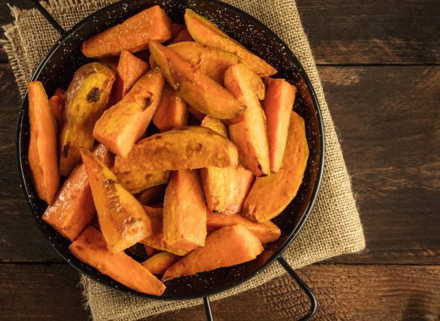 roasted sweet potatoes, healthy carbs concept of tips to keep the weight off for good