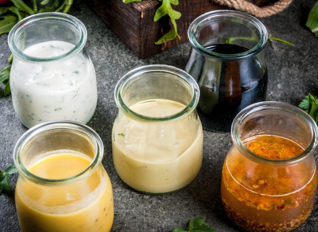 salad dressings in glass containers