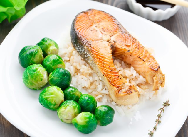 salmon and rice dish, healthy meal
