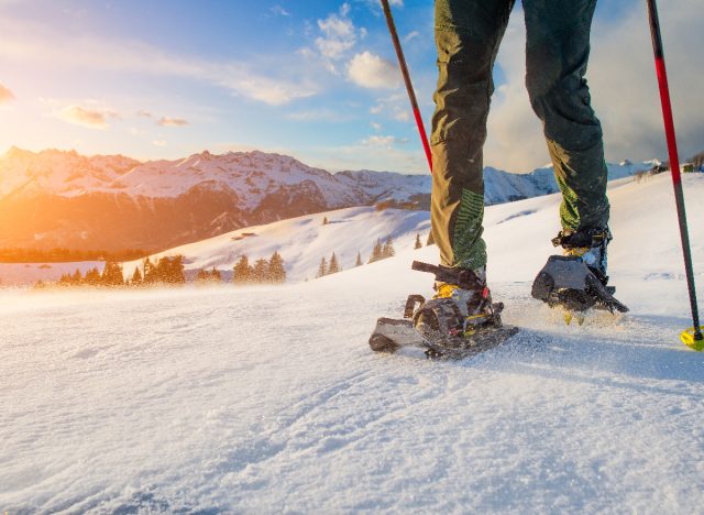 snowshoeing, active lifestyle habits to slow down aging concept