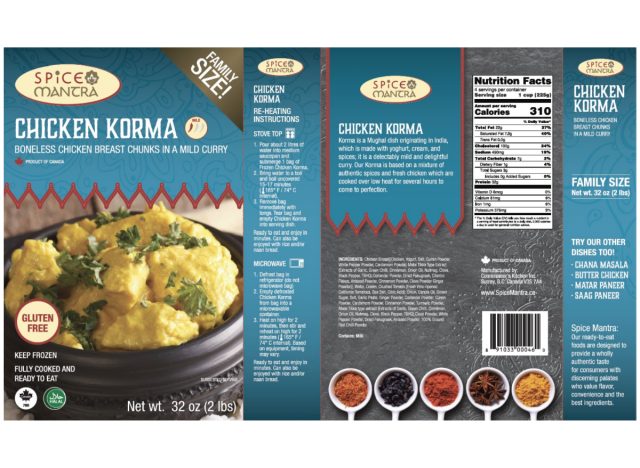 Spice Mantra Chicken Korma labels