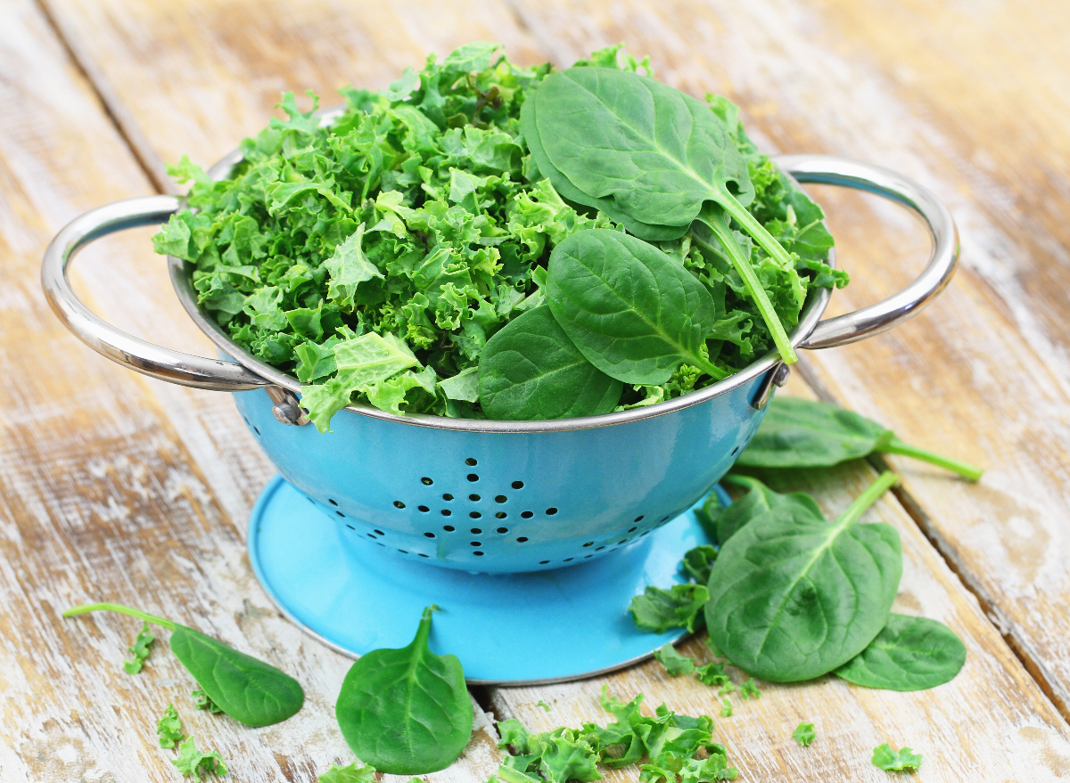 spinach and kale in a colander