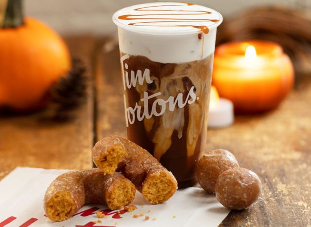 Tim Horton's Pumpkin Spice Cold Brew and Pumpkin Spice Glazed Donuts