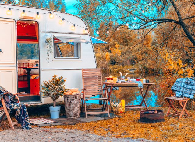 vintage trailer fall glamping