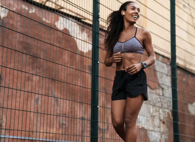 woman cooling down after run, walking