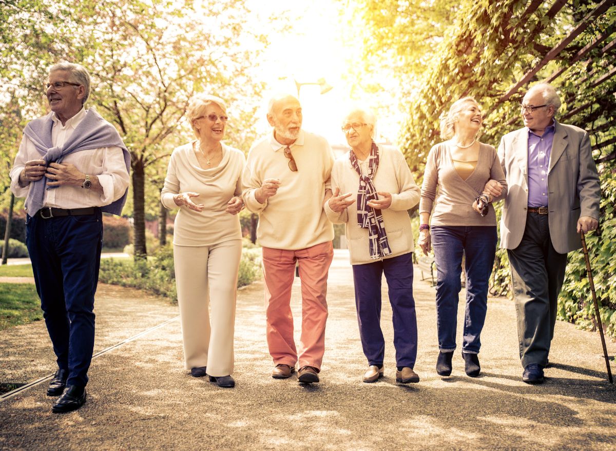 Old people walking together