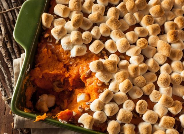 Sweet Potato Casserole worst holiday foods giving you a Santa belly