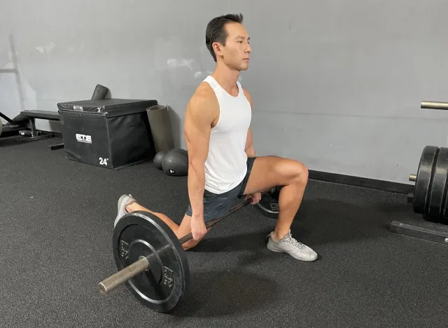 barbell split squat exercise to lose belly fat and slow down aging