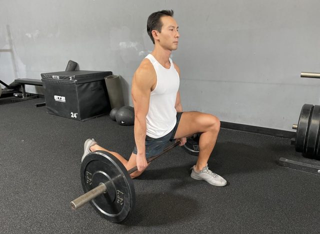 barbell split squat exercise to lose belly fat and slow down aging